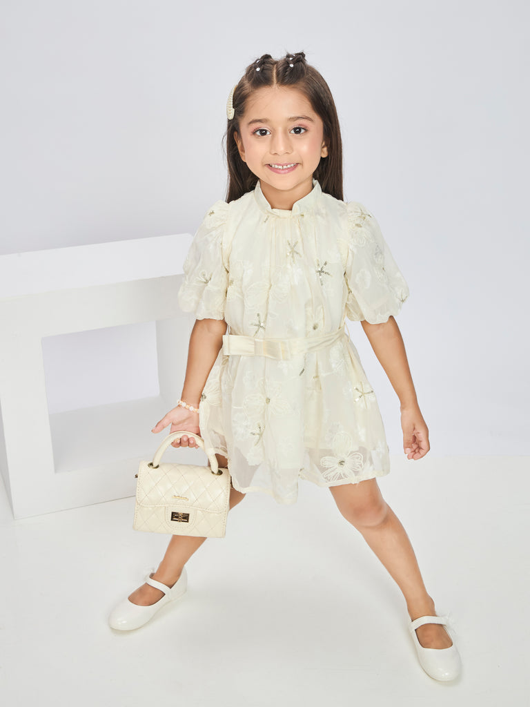Girls Floral Print Dress with Belt 19738
