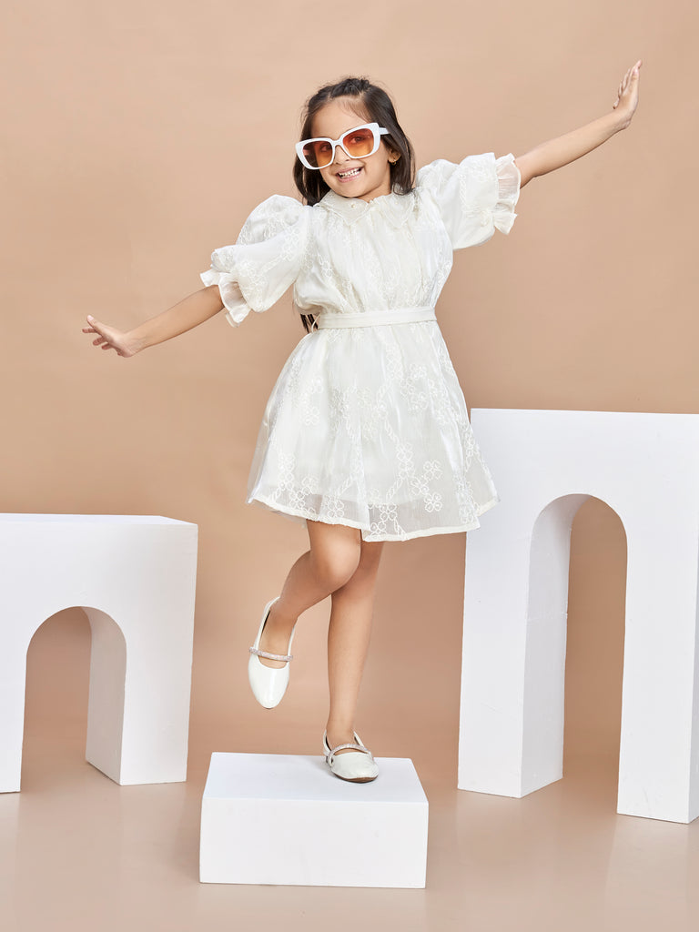 Girls Embroidered Dress with Belt 19740