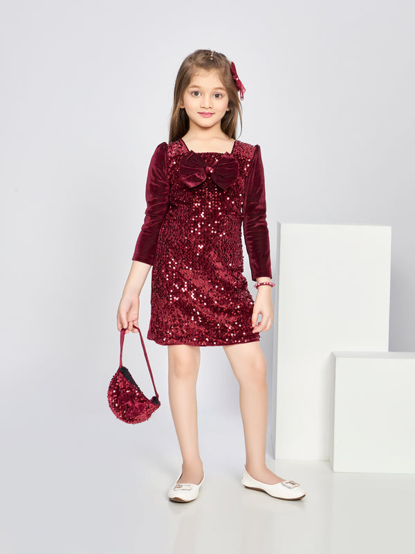 Girls Textured Dress with Purse 19712