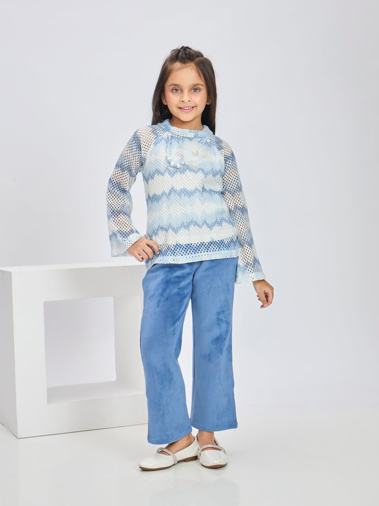 Girls Design Net Pant & Top with Neckpiece 19765