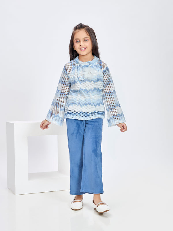 Girls Design Net Pant & Top with Neckpiece 19765