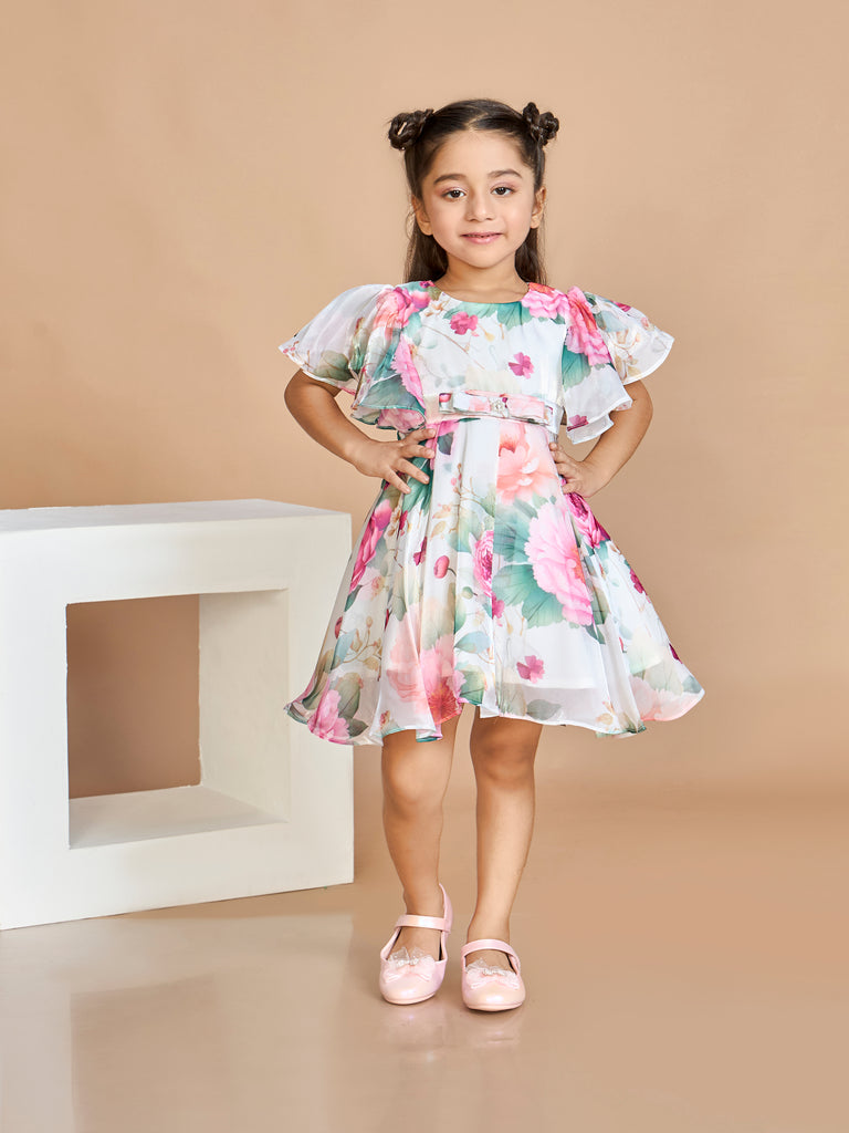 Maxi Dress Girls White Floral Dress Kids Floral Spring-Summer Dress With A  Pink Bow 11