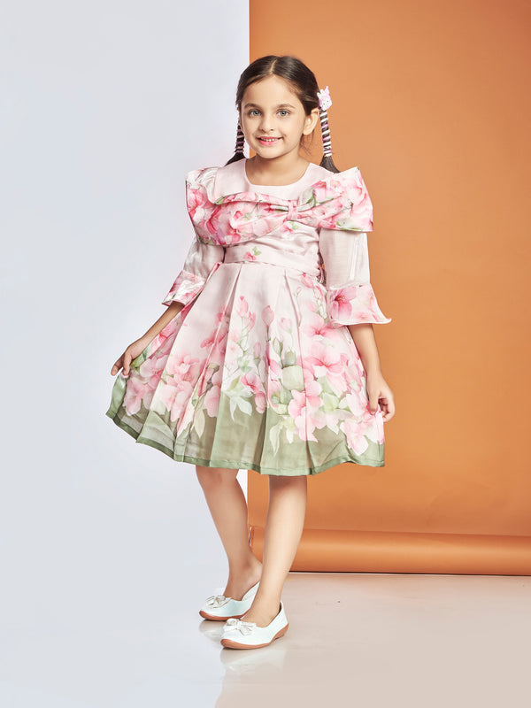 Girls Floral Print Dress with Belt 19820