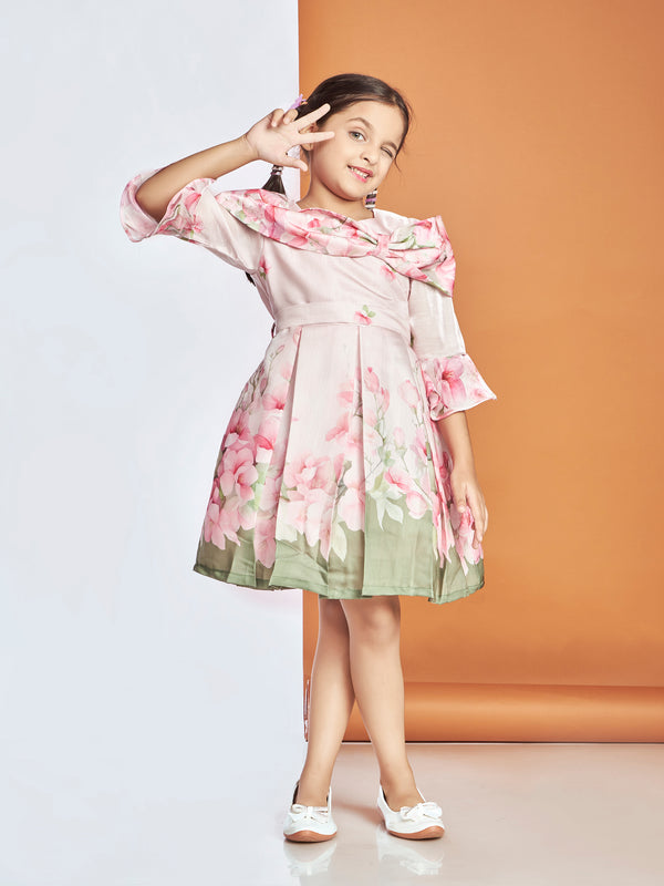Girls Floral Print Dress with Belt 19820