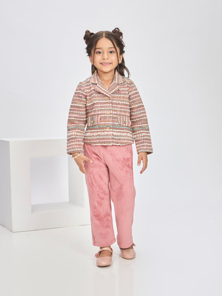 Girls Textured Coat & Pant 19827