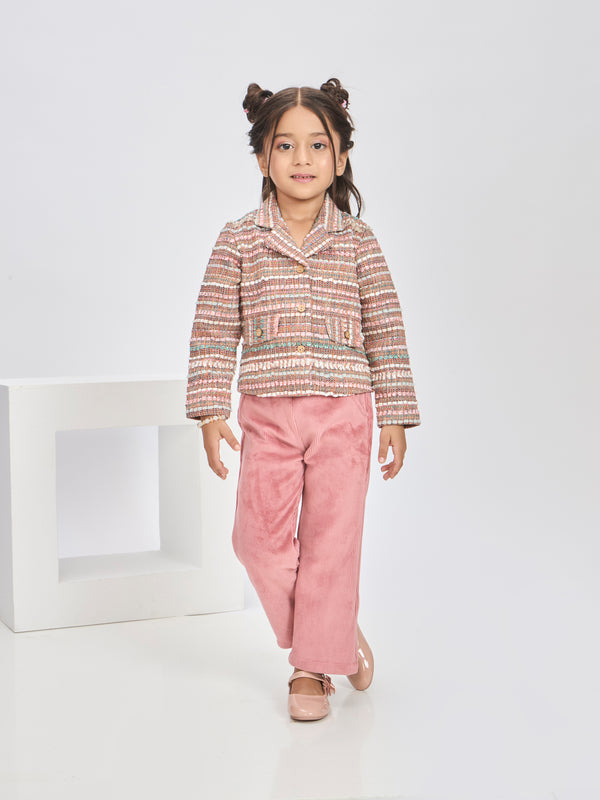 Girls Textured Coat & Pant 19827