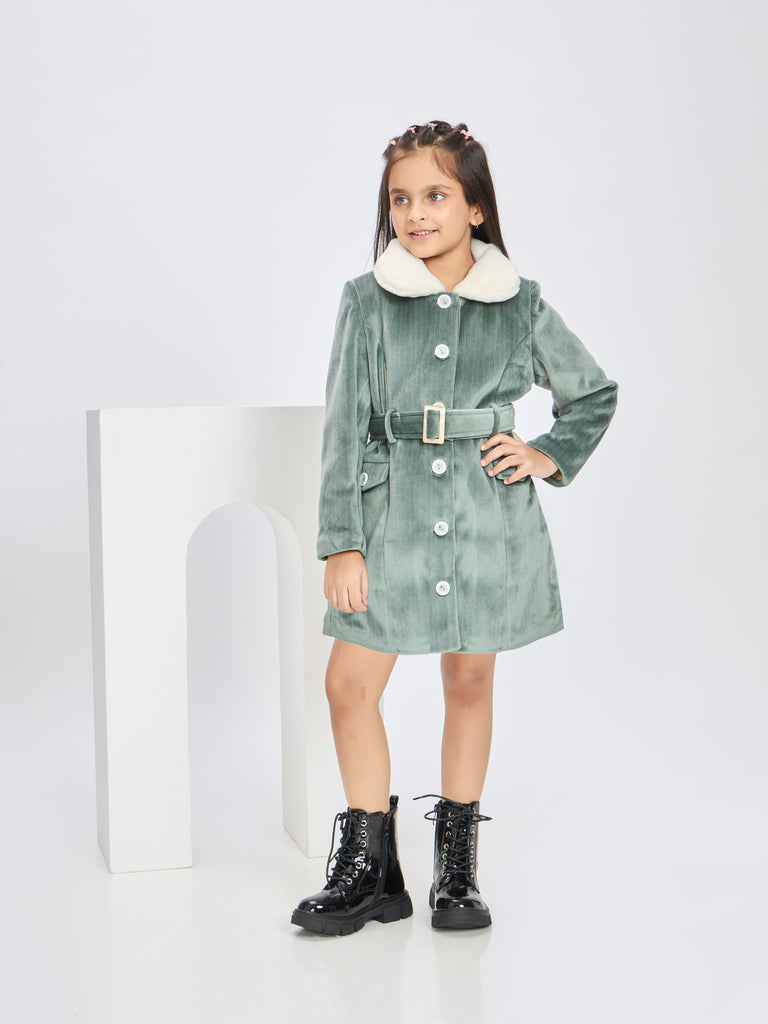 Girls Textured Coat with Belt 19833