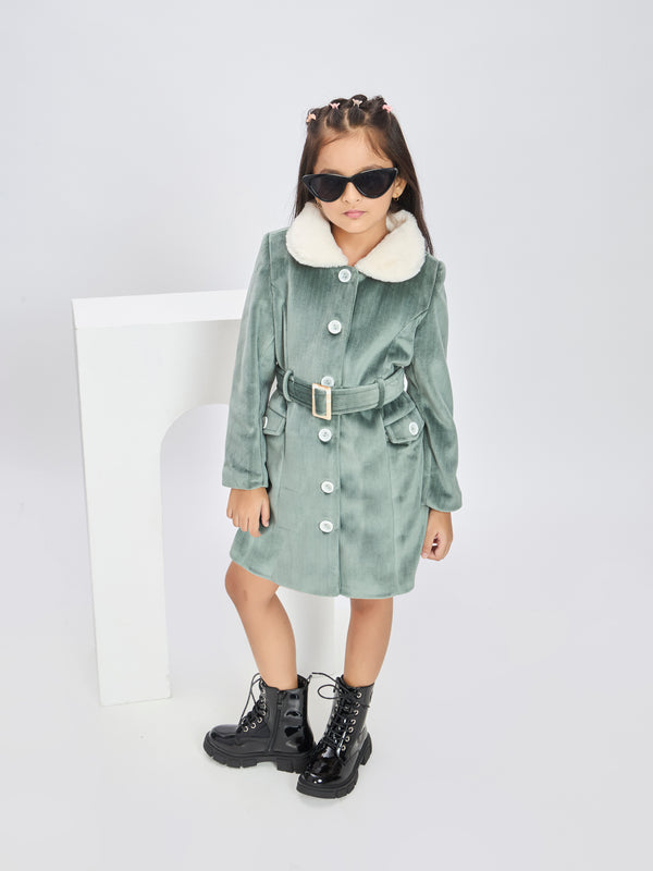 Girls Textured Coat with Belt 19833