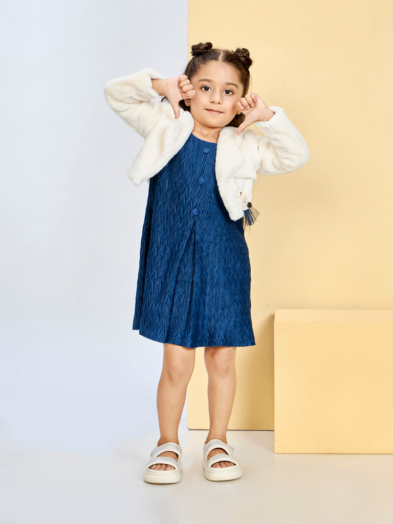 Girls Textured Dress & Jacket 19868