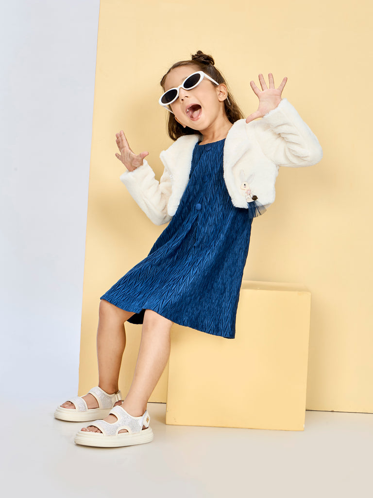 Girls Textured Dress & Jacket 19868