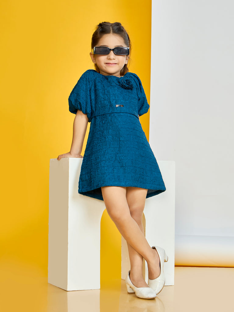 Girls Textured Dress with Belt 19998