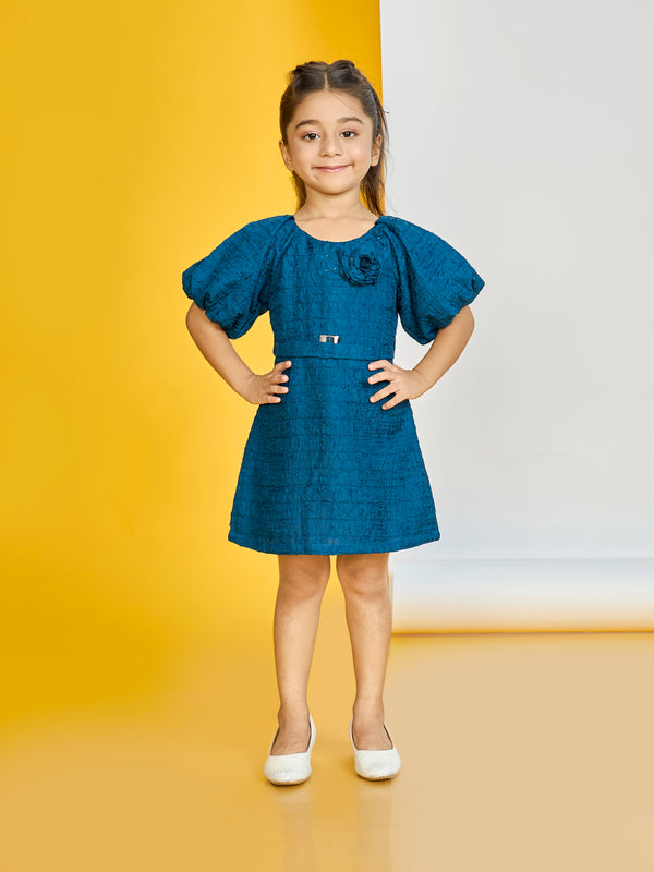 Girls Textured Dress with Belt 19998