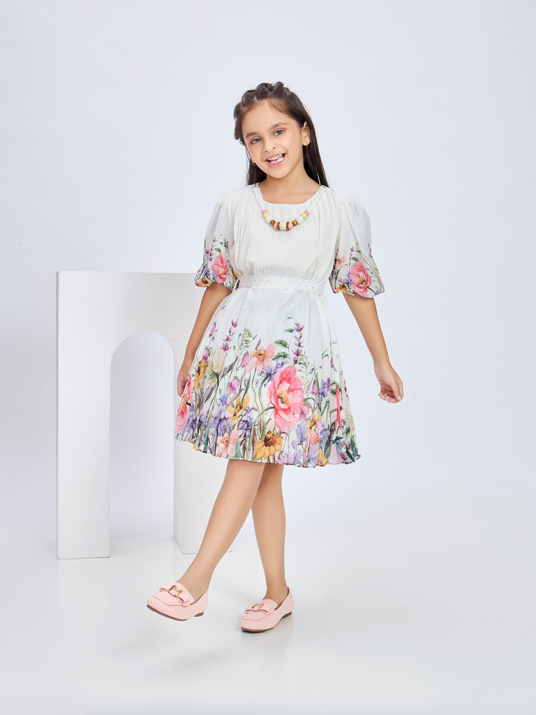 Girls Printed Dress with Belt 20048