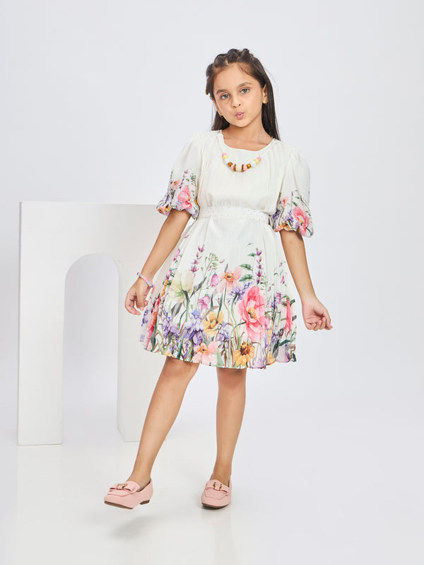 Girls Printed Dress with Belt 20048