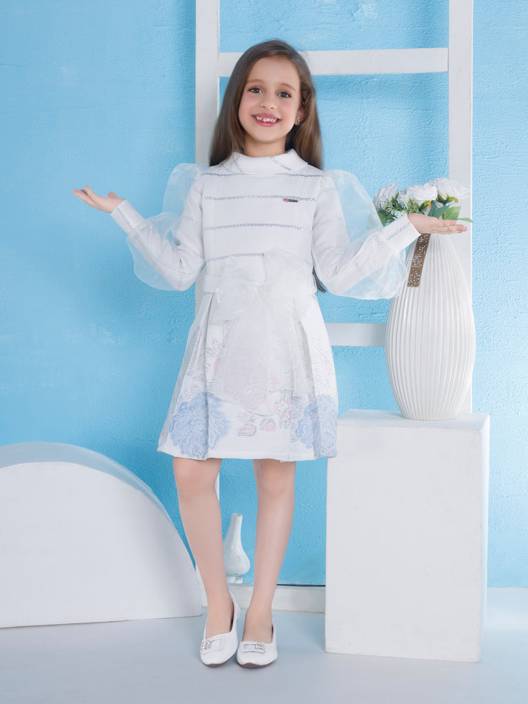 Girls Floral Print Dress with Belt 20124