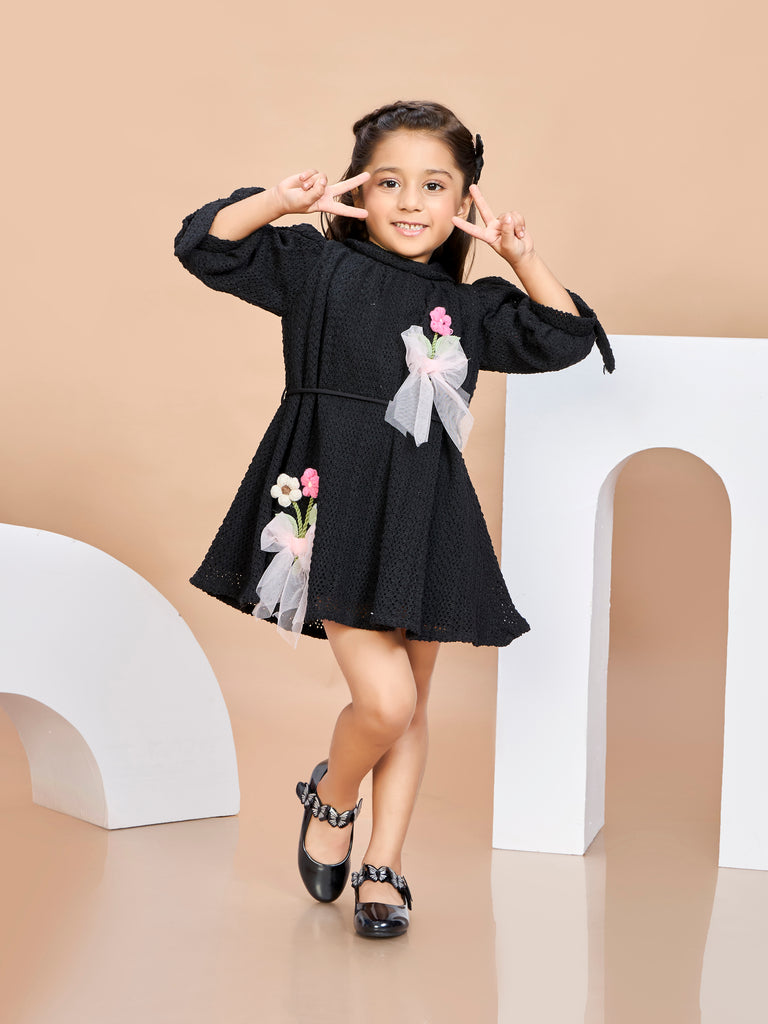 Girls Design Net Dress with Belt 20141
