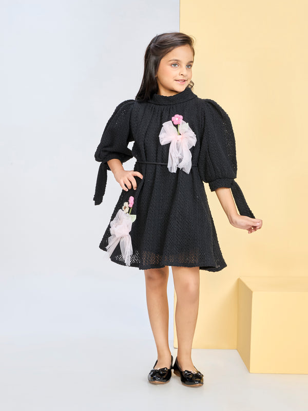 Girls Design Net Dress with Belt 20149