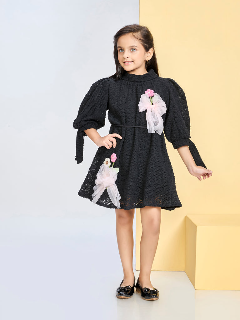 Girls Design Net Dress with Belt 20149