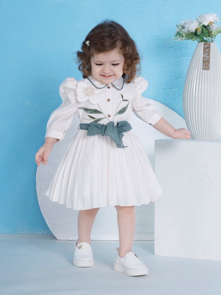 Girls Floral Print Dress with Belt 20156