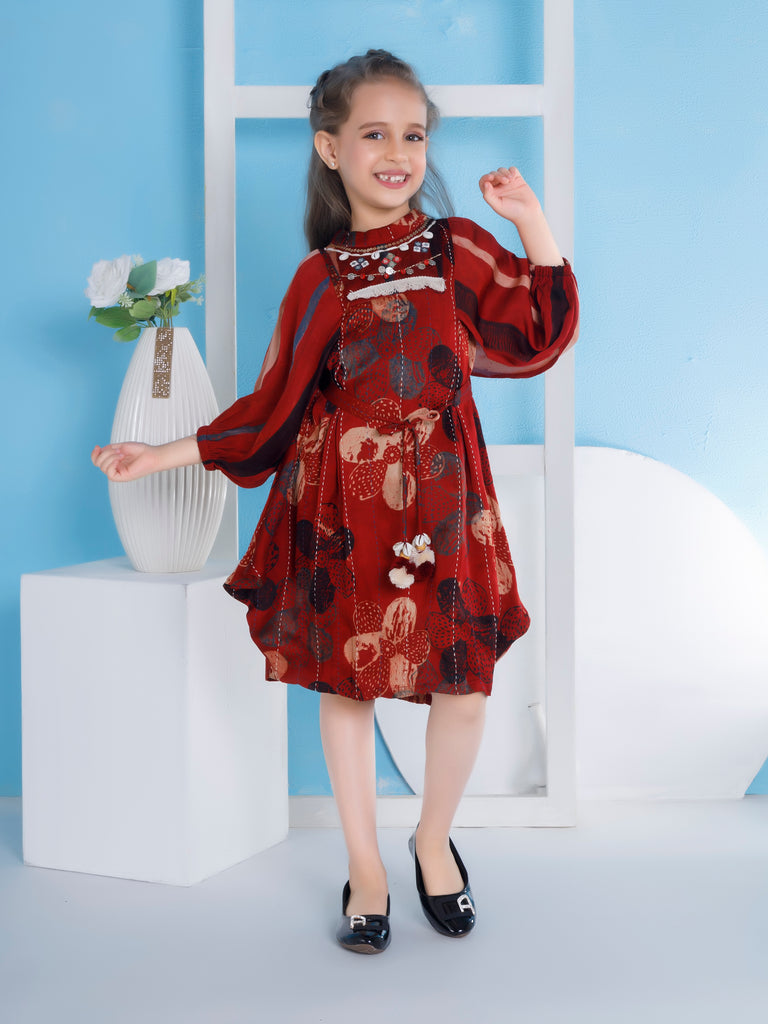 Girls Printed Dress with Belt 20159