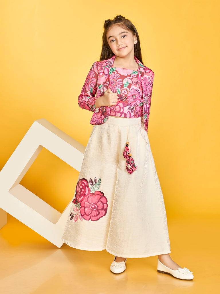 Girls Floral Print Palazzo, Top & Jacket 20162