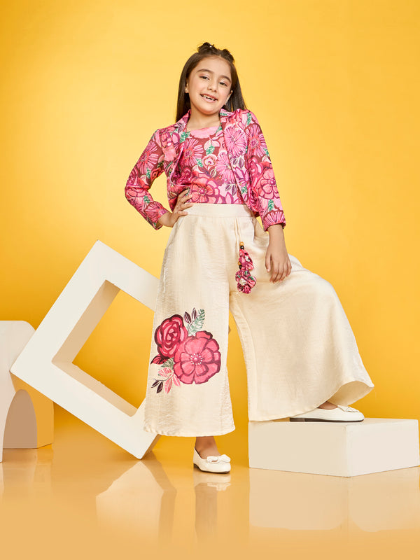 Girls Floral Print Palazzo, Top & Jacket 20162