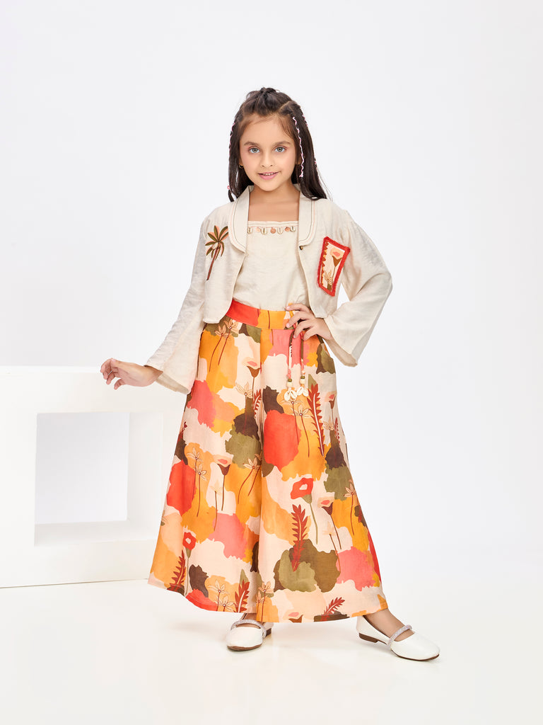 Girls Floral Print Skirt, Top & Cape 20165