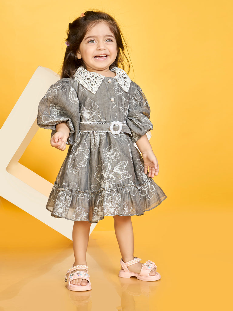 Girls Floral Print Dress with Belt 20177