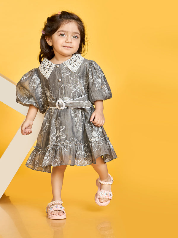 Girls Floral Print Dress with Belt 20177