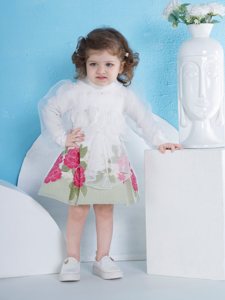 Girls Floral Print Dress with Belt 20200