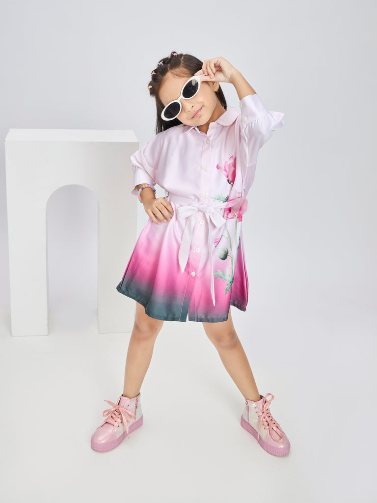 Girls Floral Print Dress & Inner with Belt 20203