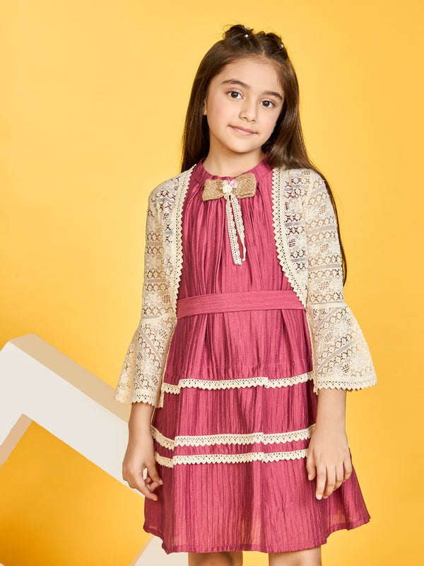 Girls Design Net Dress & Jacket with Belt 20226
