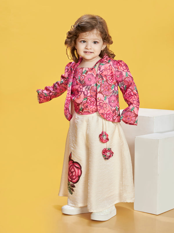 Girls Floral Print Palazzo, Top & Jacket 20229