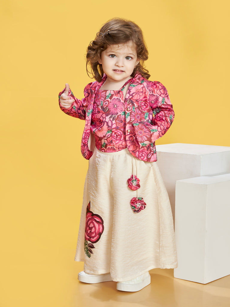 Girls Floral Print Palazzo, Top & Jacket 20229
