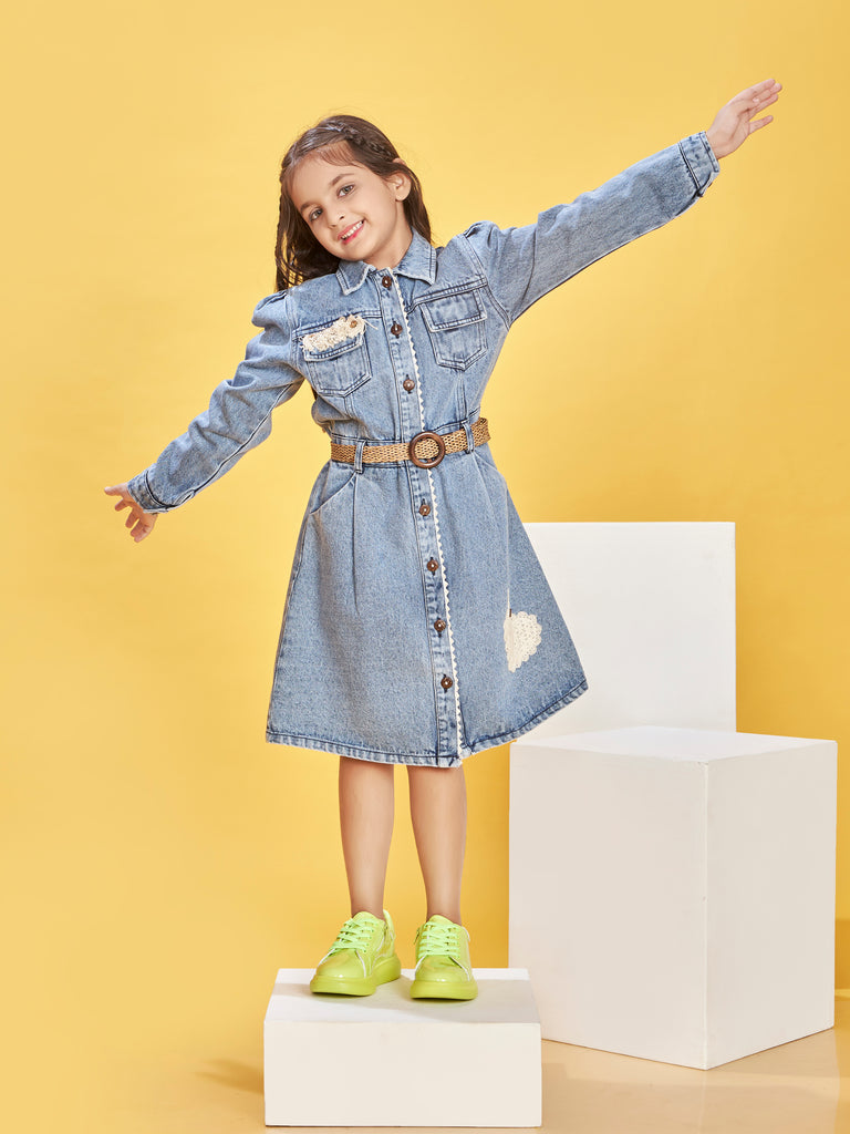 Girls Denim Dress with Belt 20251