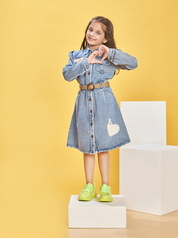 Girls Denim Dress with Belt 20251