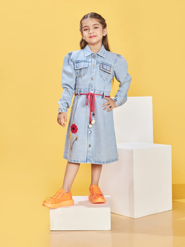 Girls Denim Dress with Belt 20257