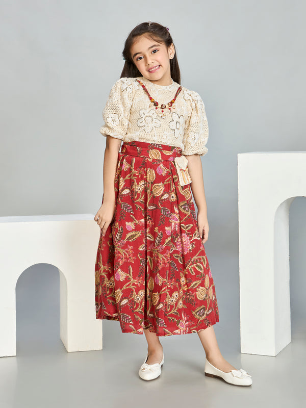Girls Floral Print Skirt & Top with Neckpiece 20287