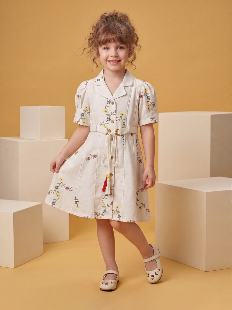 Girls Embroidered Dress with Belt 21668