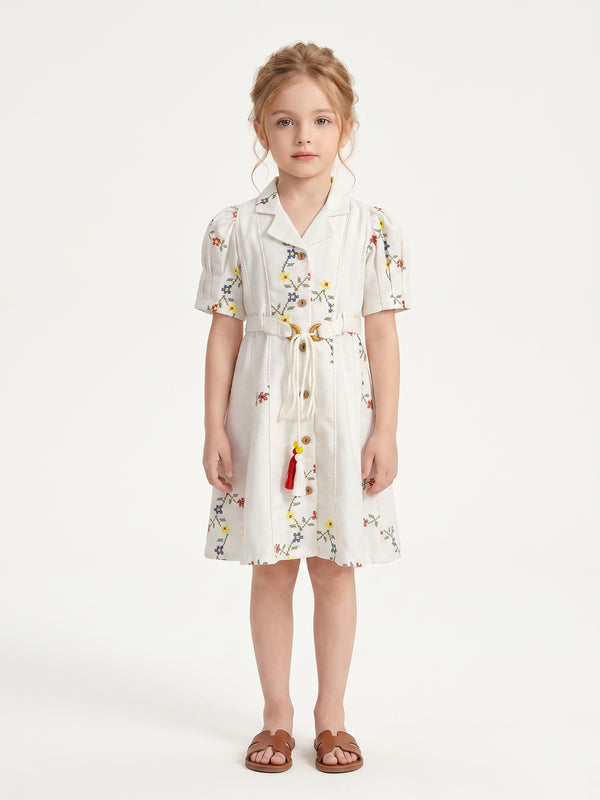 Girls Embroidered Dress with Belt 21668