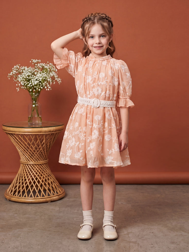 Girls Embroidered Dress with Belt 21676