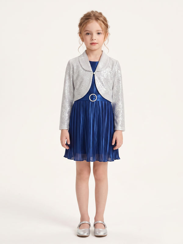 Girls Glitter Dress & Jacket W/ Belt 21708