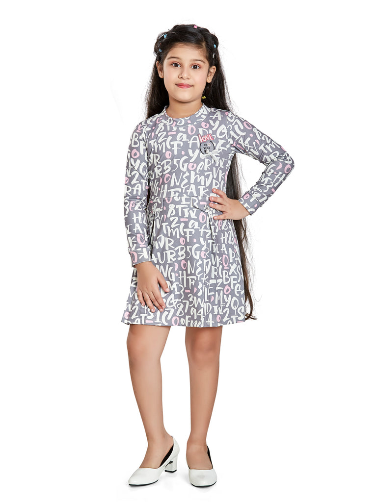 Girls Alphanumeric Print Dress 18093