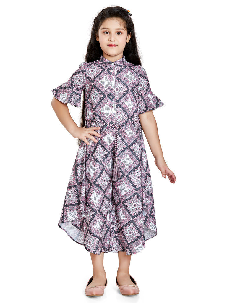 Girls Floral Print Jumpsuit with Belt 18104