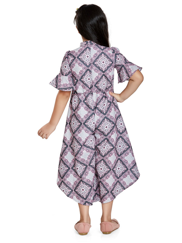 Girls Floral Print Jumpsuit with Belt 18104