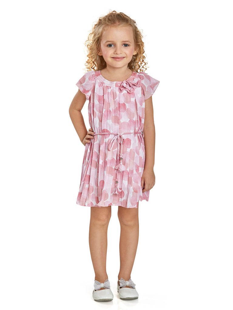 Girls Polka Dots Print Dress with Belt 17744