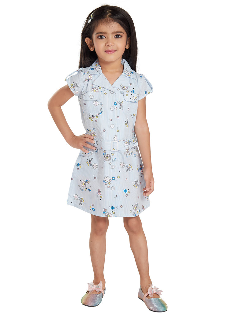 Girls Floral Print Dress with Belt 17924