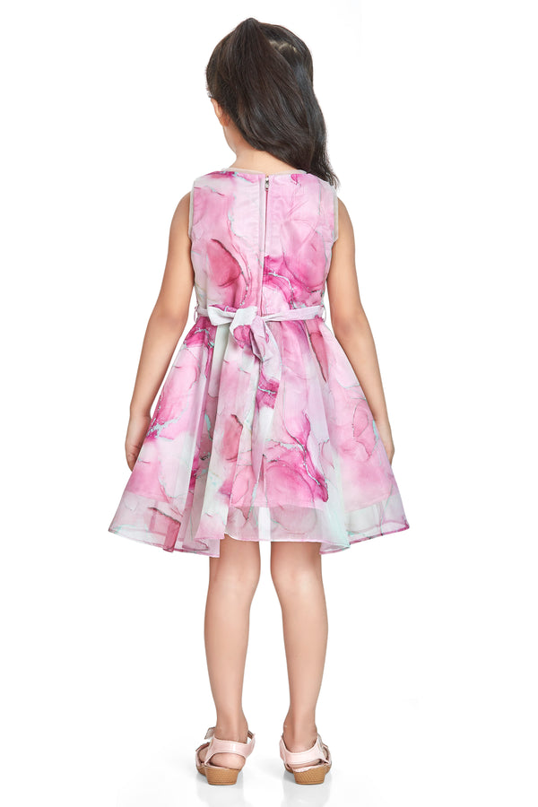 Girls Abstract Print Dress with Belt 17941