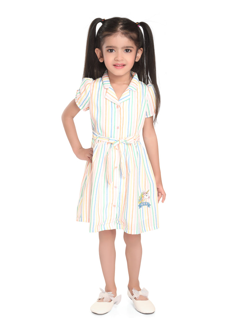 Girls Striped Dress with Belt 18005
