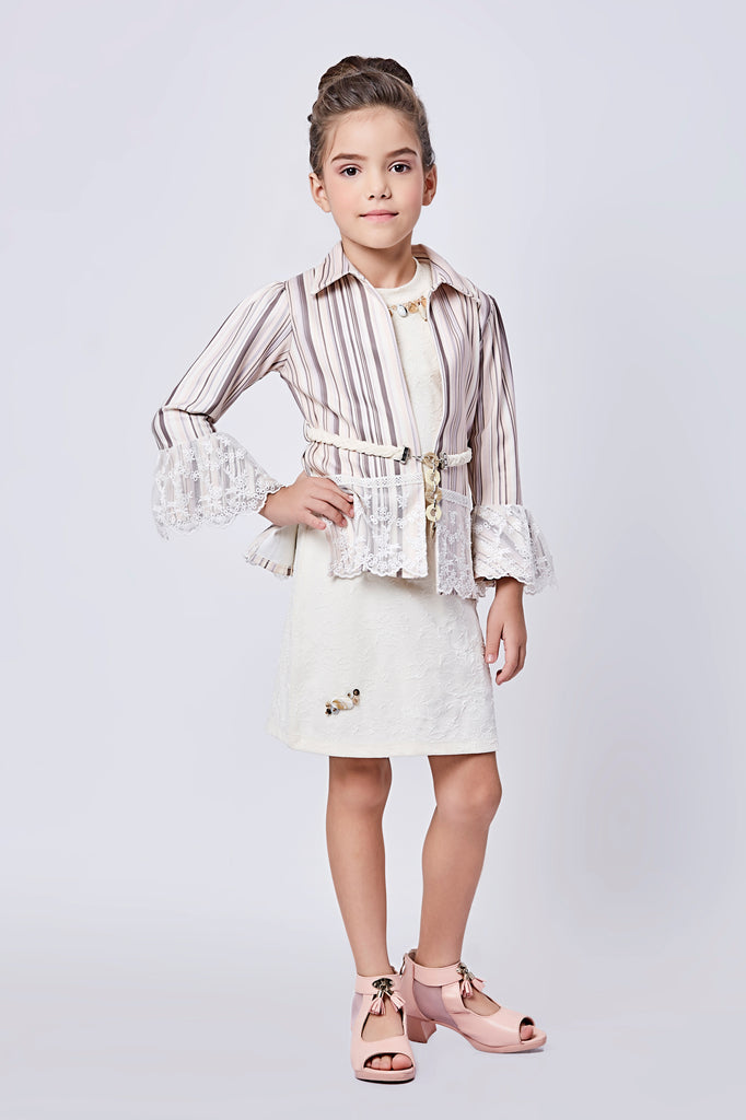 Girls Striped Dress Jacket with Belt 17044